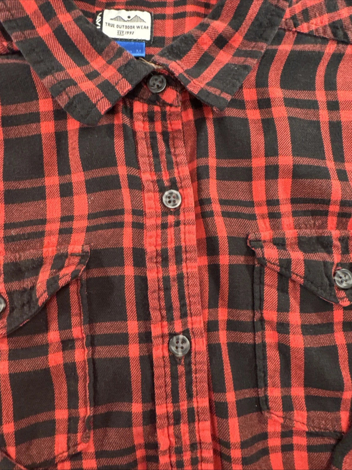 KAVU Women's M Red Black Plaid Flannel Shirt Corduroy Elbow Patches Outdoor