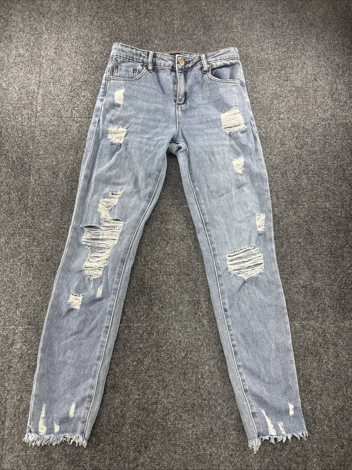 Aqua Girls Distressed Skinny Jeans Kids Size 10 Light Wash Stretch Denim