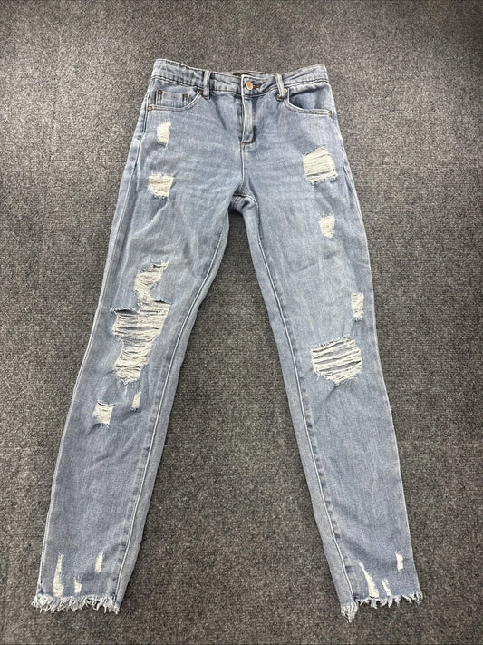 Aqua Girls Distressed Skinny Jeans Kids Size 10 Light Wash Stretch Denim