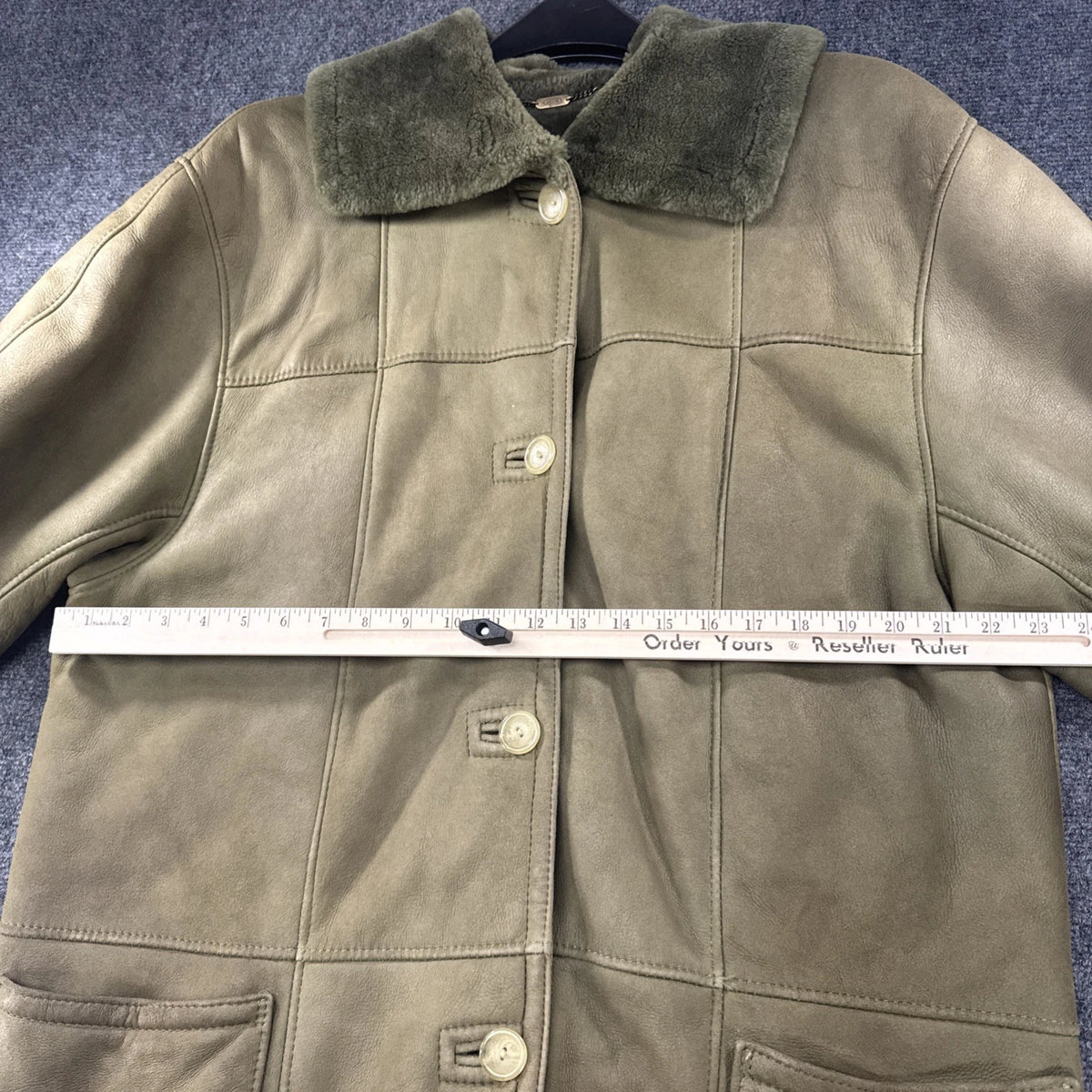 Vintage Sawyer of Napa Sheepskin Shearling Coat Olive Green Made in Canada