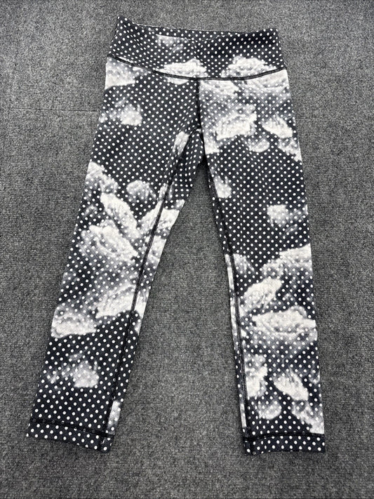 Lululemon Wunder Under Crop Sashiko Womens 4 Black White Petal Camo Leggings