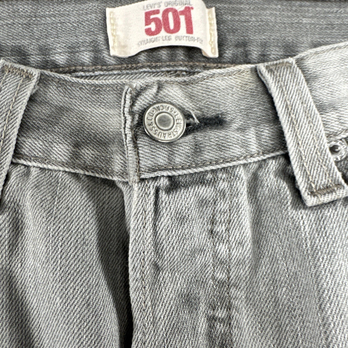 Levis 501 Original Jeans Mens 32x32 Gray Light Wash Button Fly Straight Denim