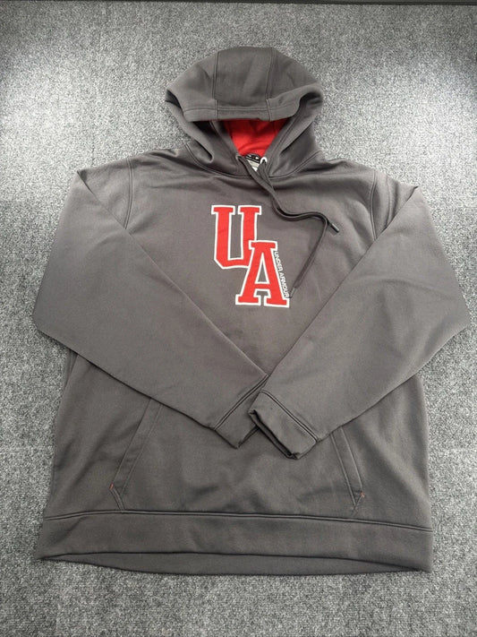 Under Armour Men's XXL Charcoal Gray Red Logo Performance Fleece Hoodie