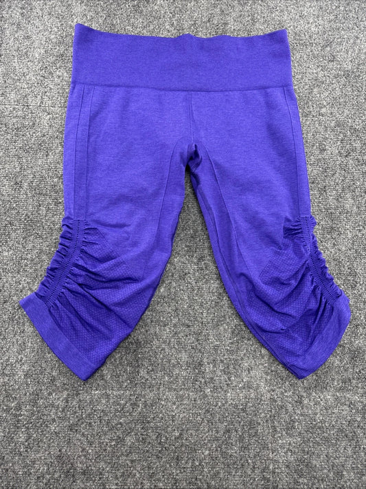 Lululemon Seamless Crop Leggings Womens Size 6 Purple Ruched Mesh Yoga Capri