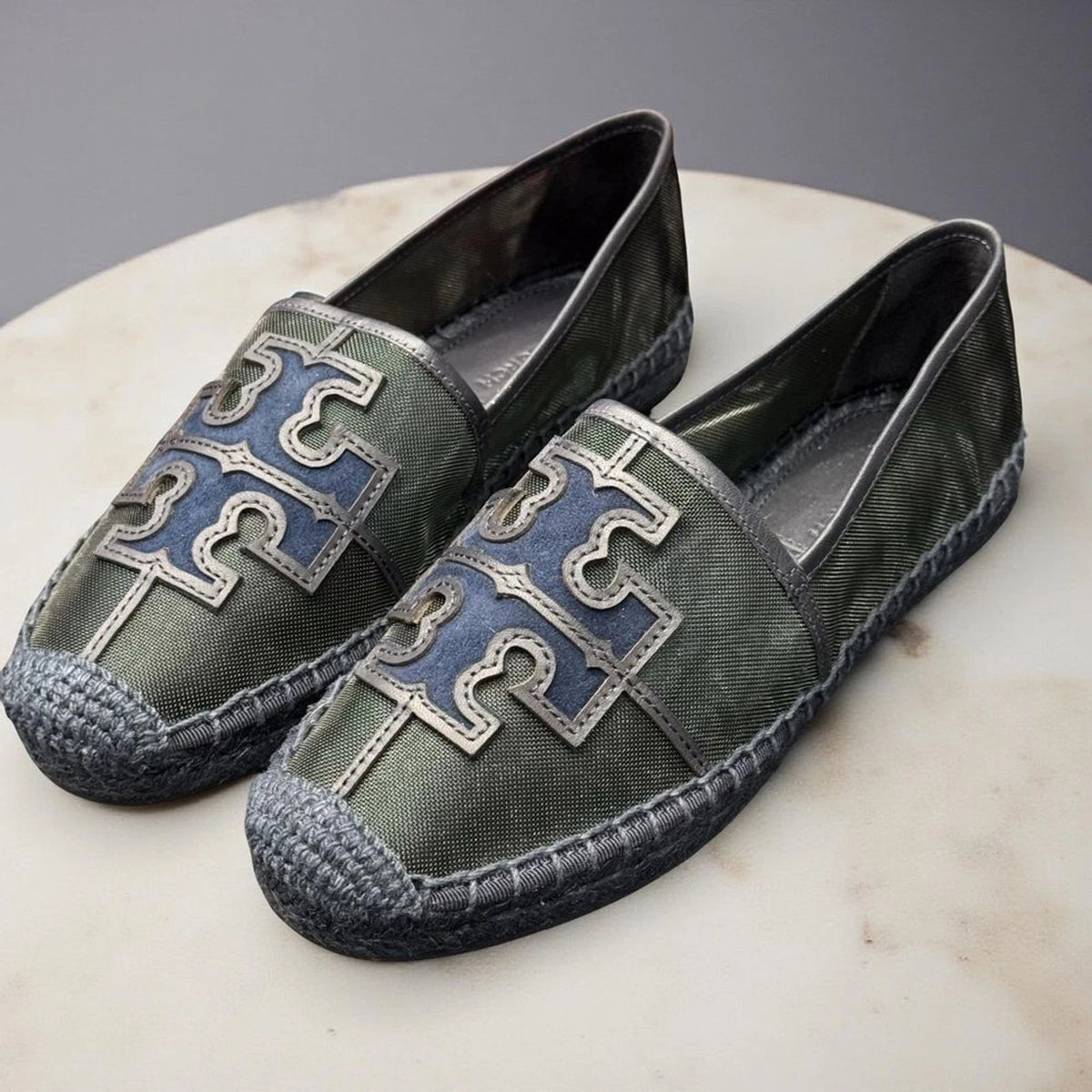 Tory Burch Ines Espadrille Loafers Women’s 6 Malachite Navy BNIB