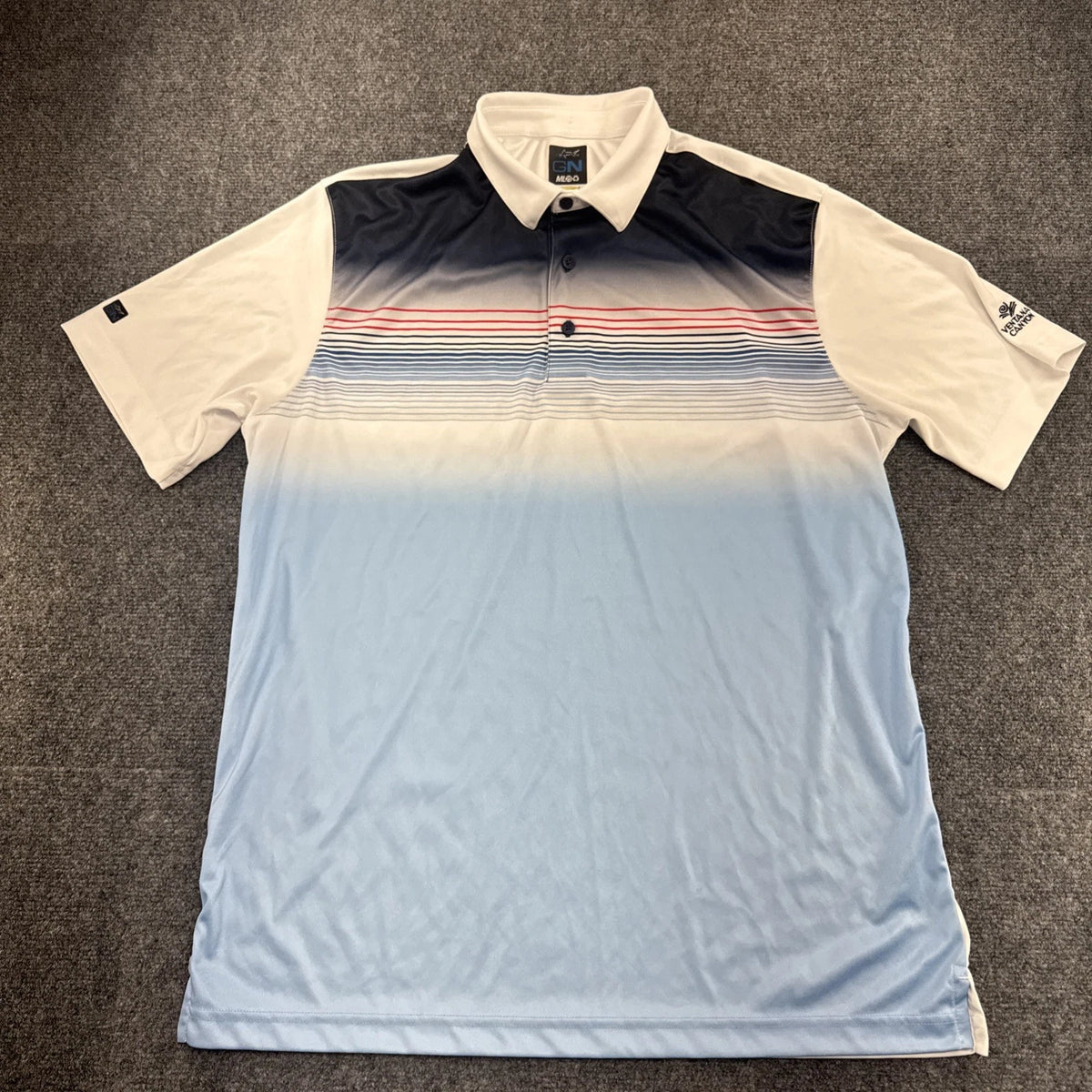 Greg Norman ML75 Ventana Canyon Golf Polo Men’s L PlayDry White Blue Stripe
