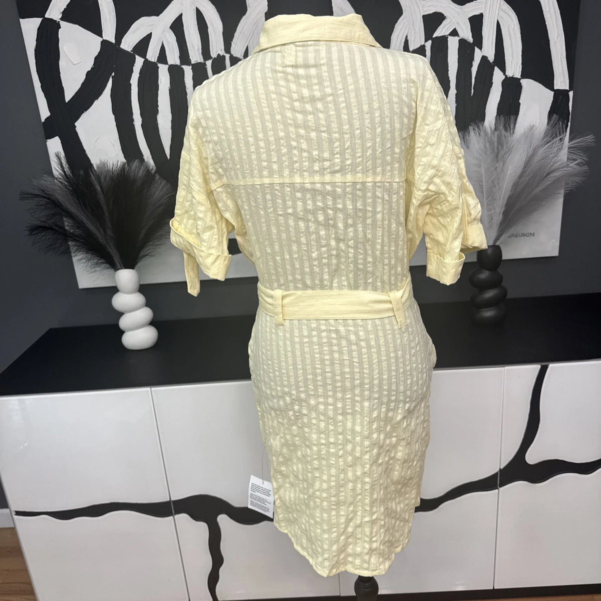 ASOS Design Yellow Seersucker Shirt Mini Dress Women's 6 NWT D Ring Belt