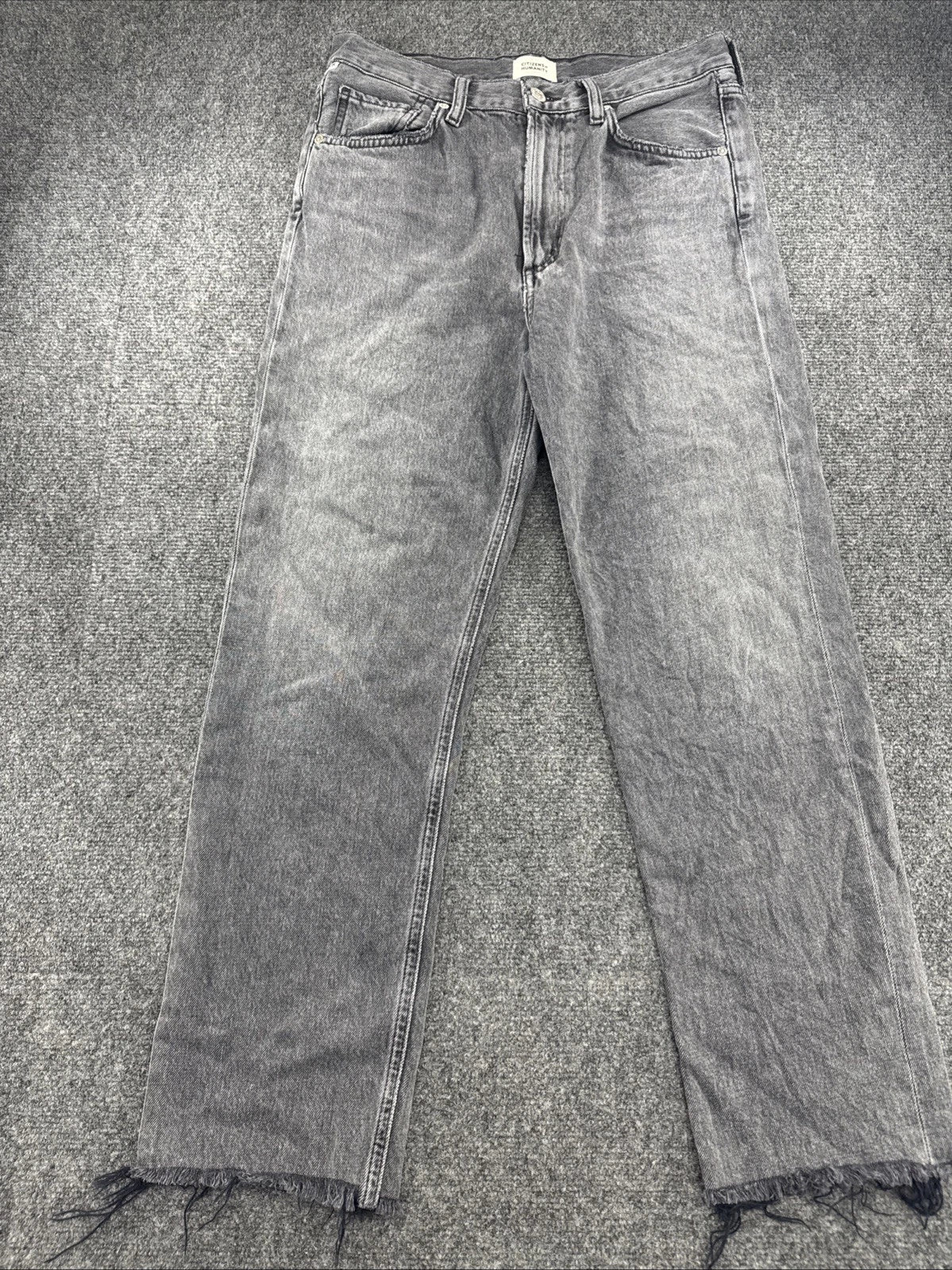 Citizens of Humanity Daphne Crop Womens 27 Gray High Rise Straight Raw Hem Jeans