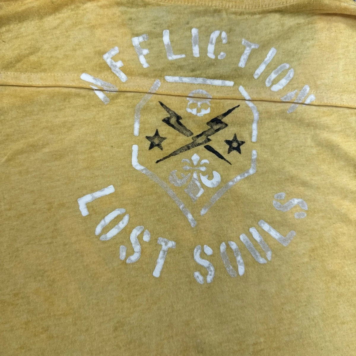 Affliction Lost Souls Men's XXL Yellow Graphic Biker Y2K T-Shirt