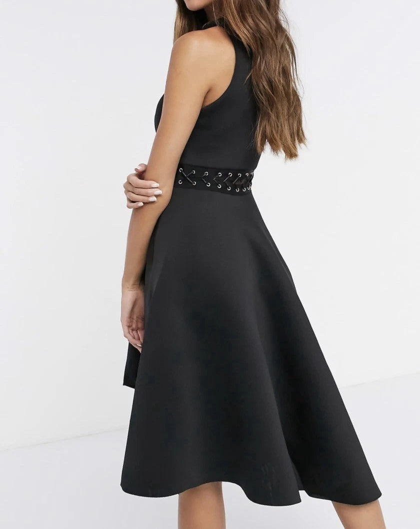 ASOS DESIGN One Shoulder Midi Dress Women's 4 Lace Up Asymmetric Hem Prom Party