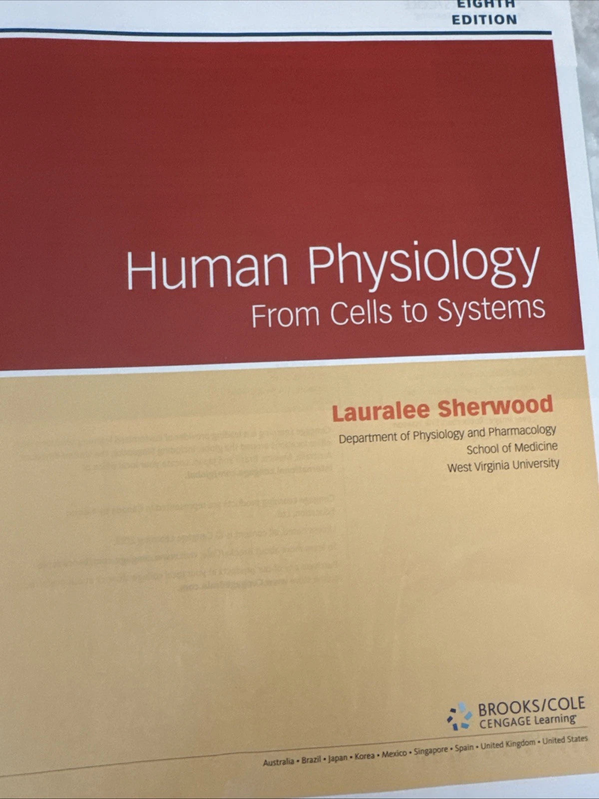 Human Physiology From Cells to Systems 8th Edition Lauralee Sherwood Hardcover