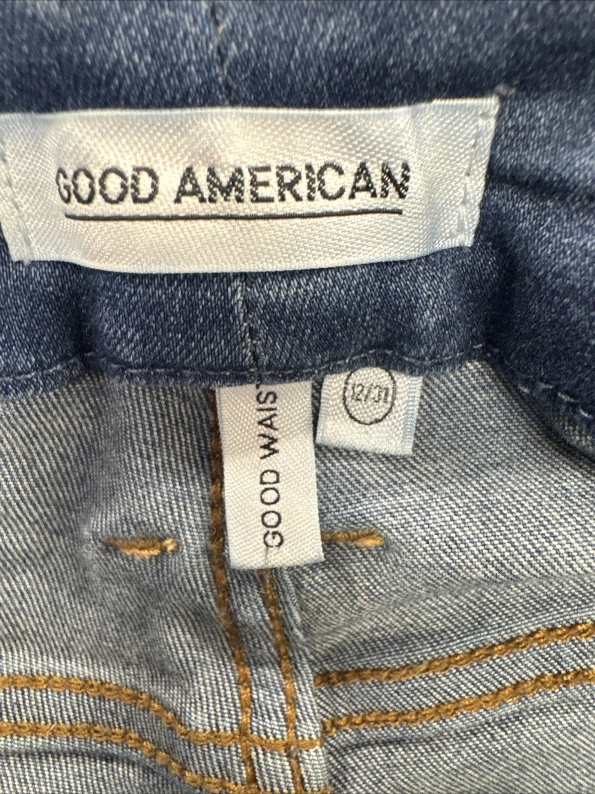 Good American Good Waist Jeans Women 12/31 Blue Raw Frayed Hem Stretch