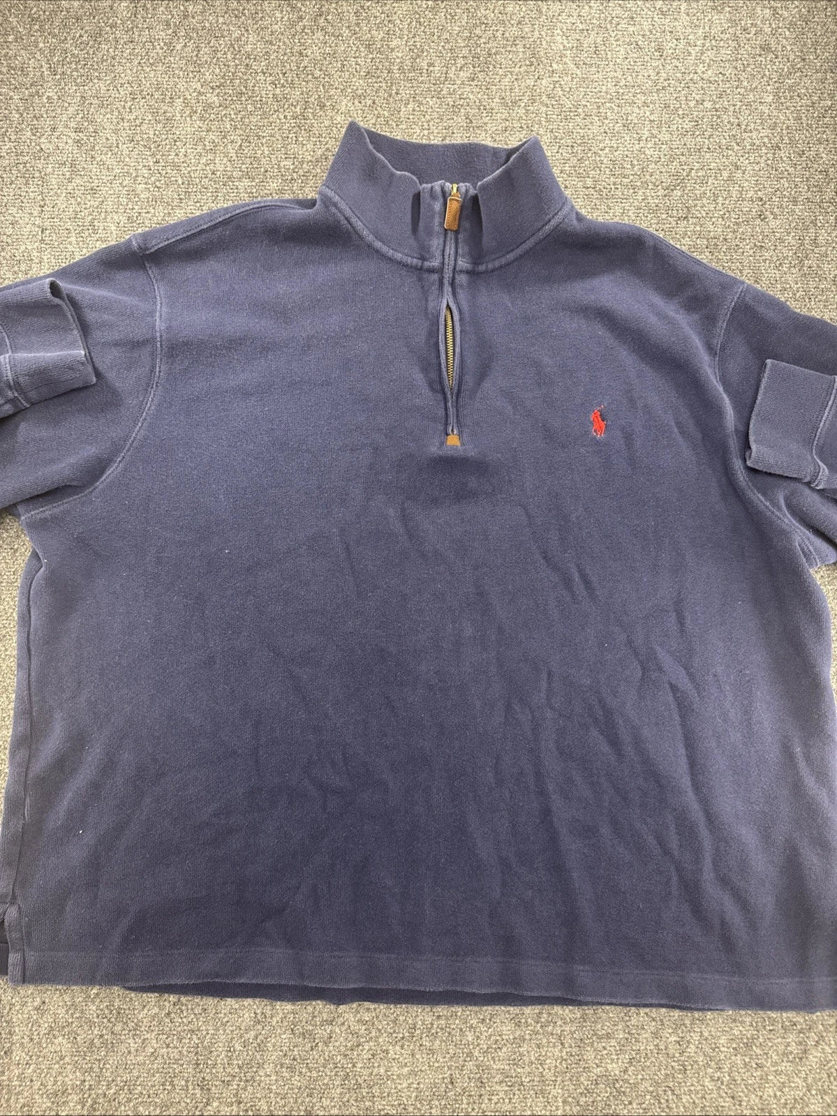 Polo Ralph Lauren Men’s 2XB Navy Blue 1/4 Zip Pullover Red Pony Cotton
