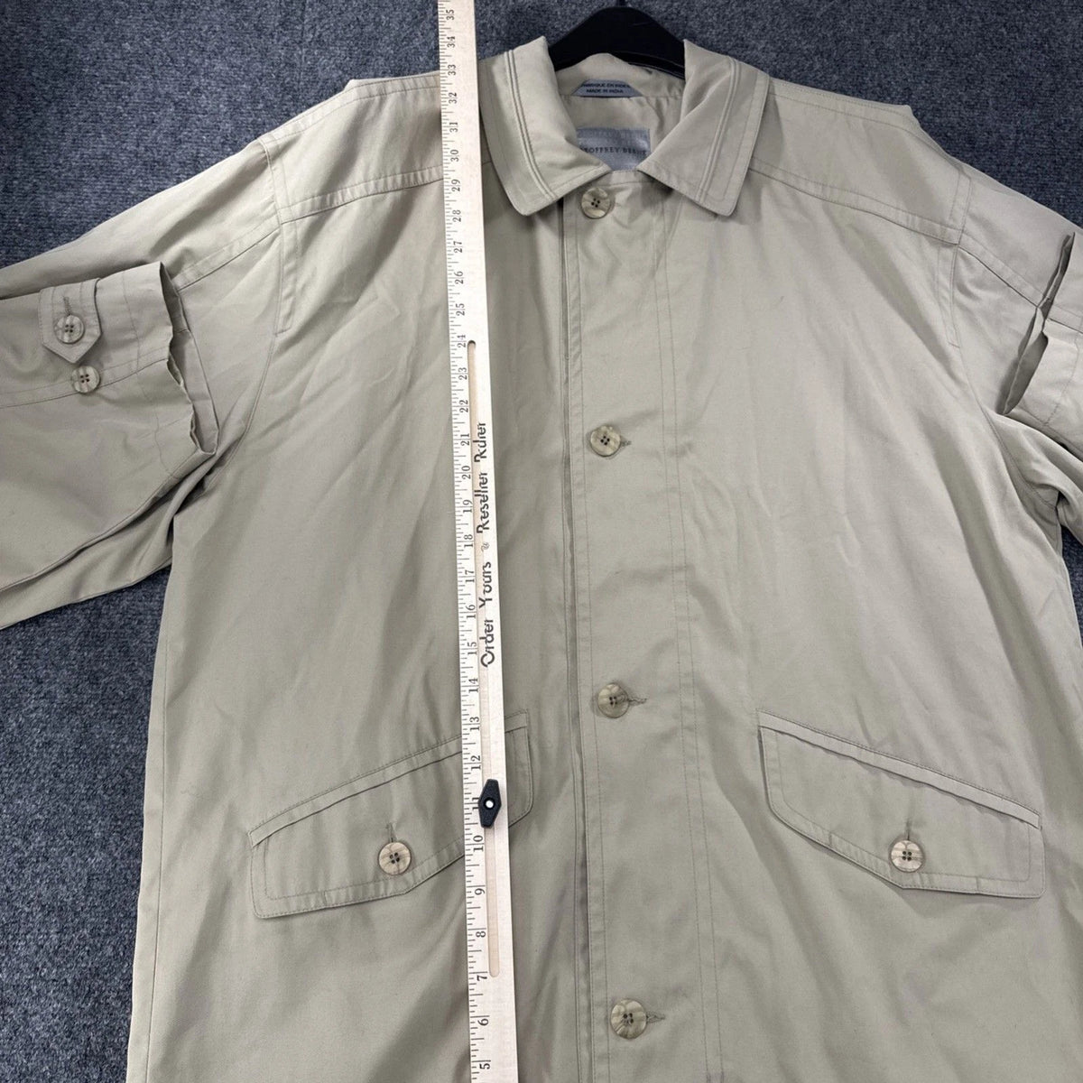 Vintage Geoffrey Beene Trench Coat Men's L Beige Cotton Blend Car Coat EUC