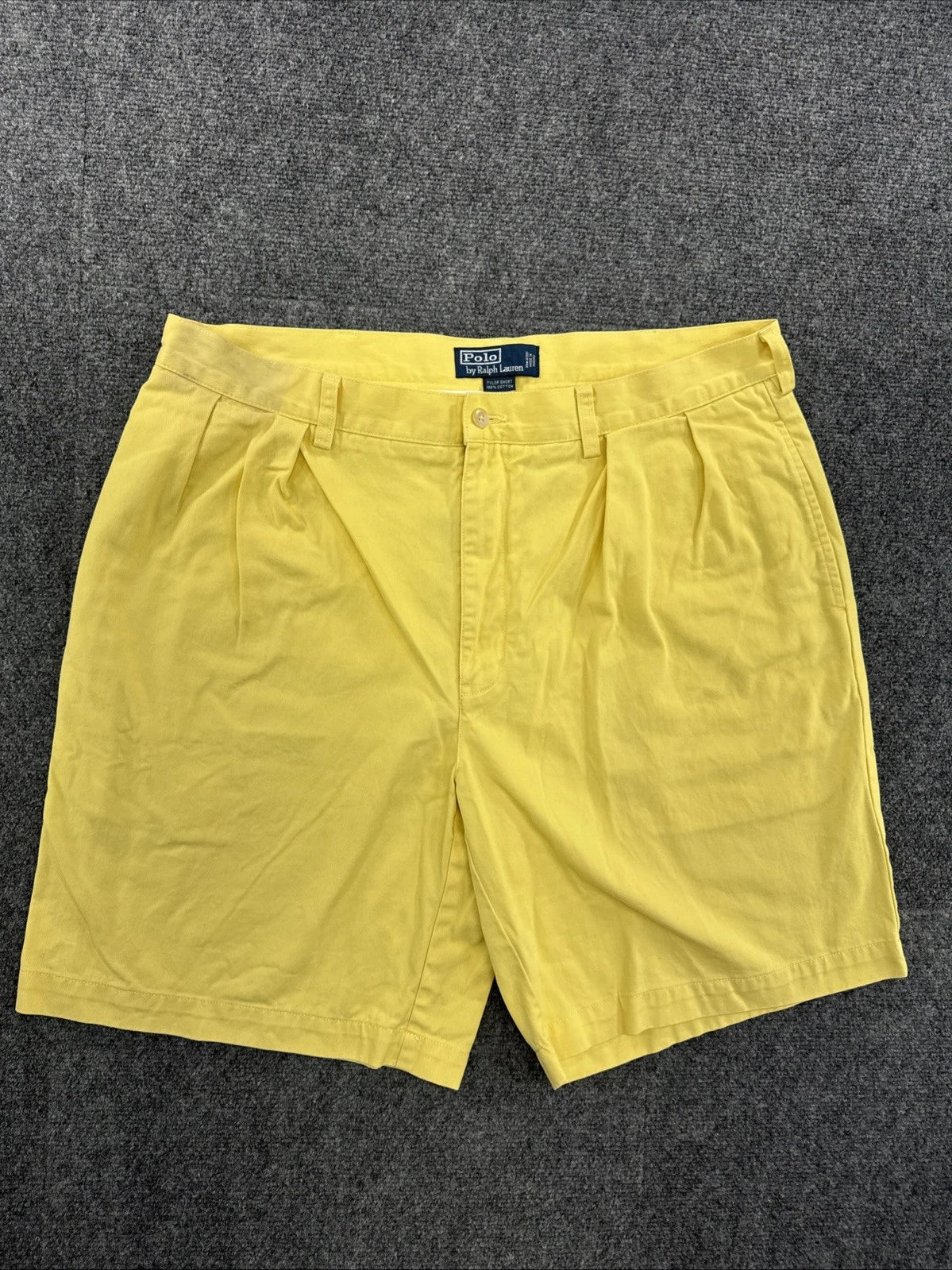 Polo Ralph Lauren Tyler Shorts Mens 38 Yellow Pleated Chino 100% Cotton VTG