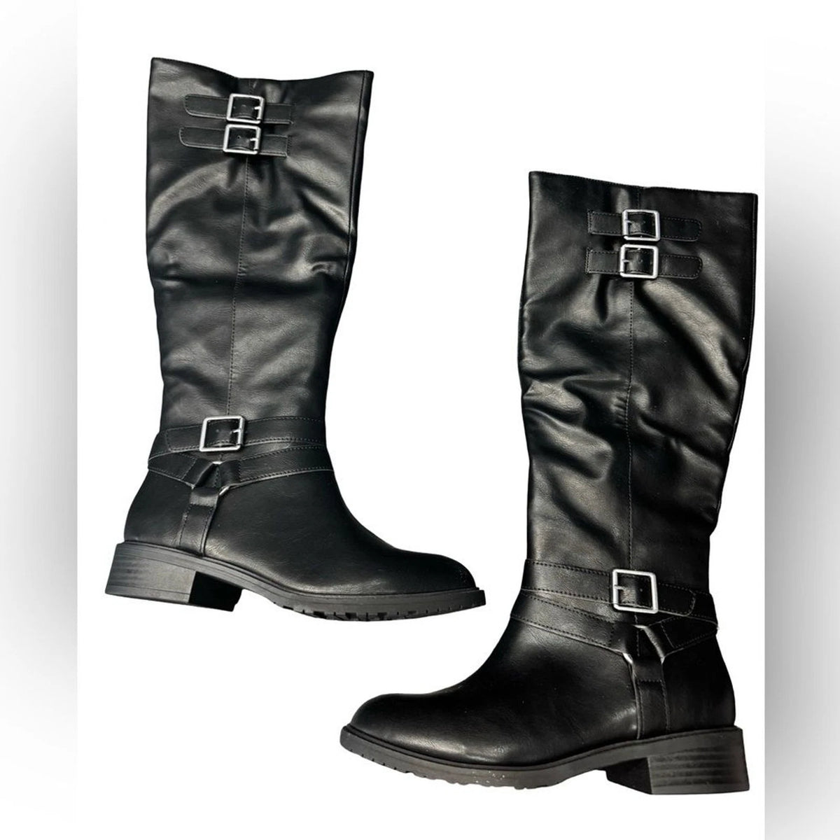 Style & Co Black Over The Knee Boots Silver Buckles Women's Size 6.5 BNIB