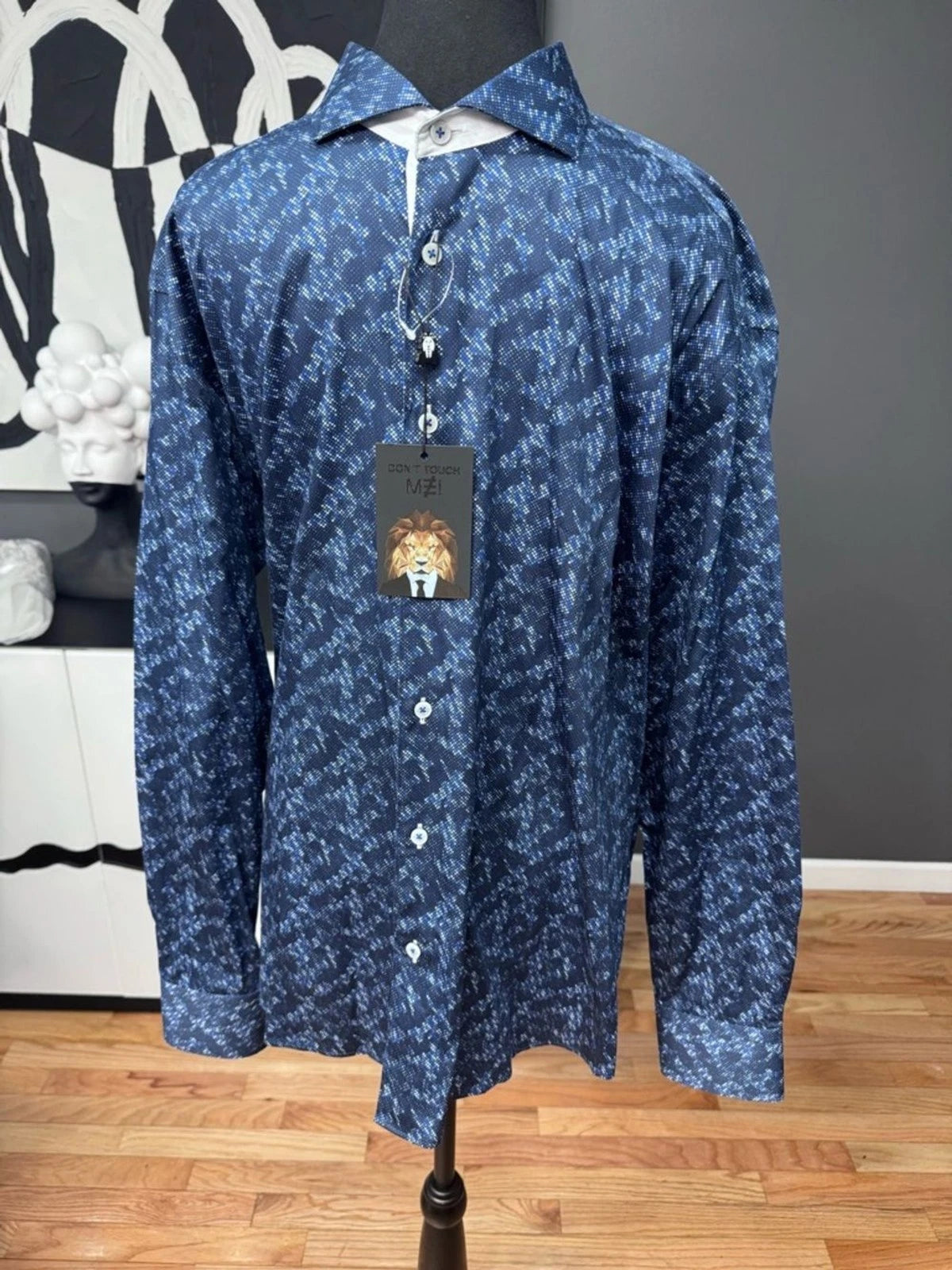 MacZoo Einstein Mens XL Blue Geometric Print Button Down Shirt Long Sleeve