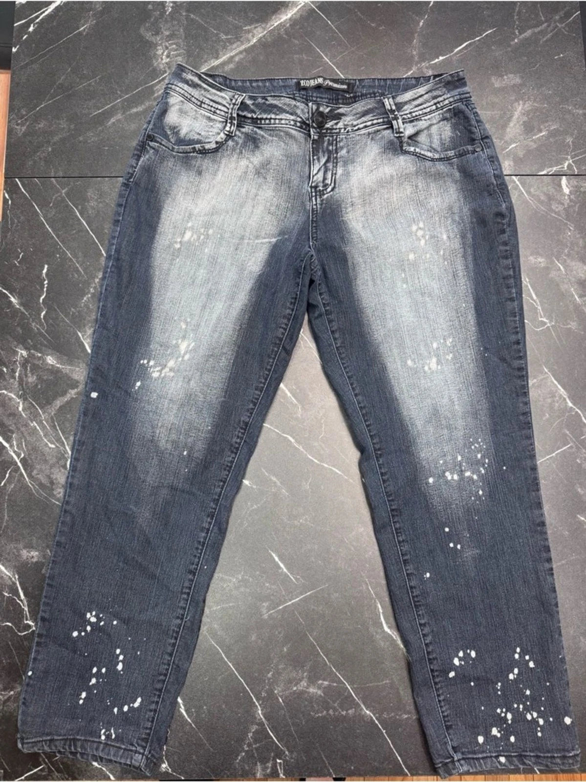 ZCO Blue Paint Splash Cropped Jeans Juniors 13 High Rise Distressed Denim