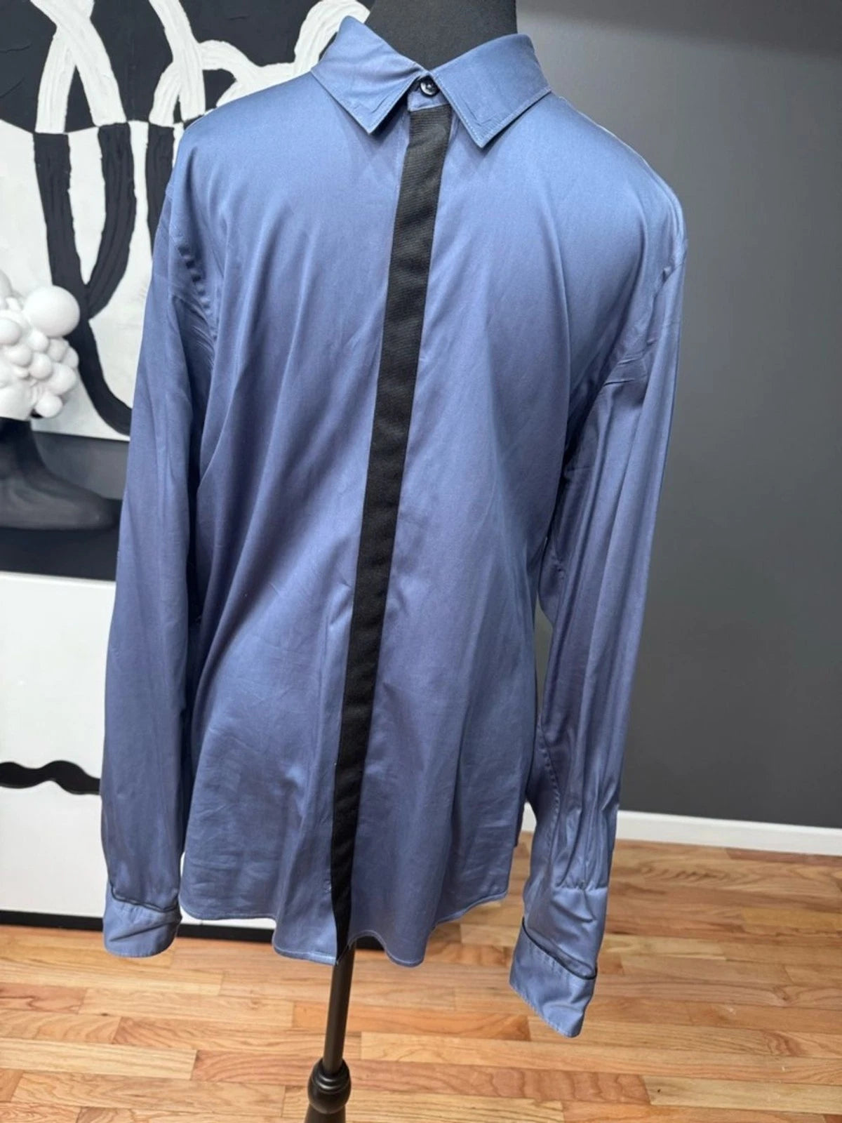 Guess Blue Black Contrast Dress Shirt Men's Large Button Up EUC Business Casual