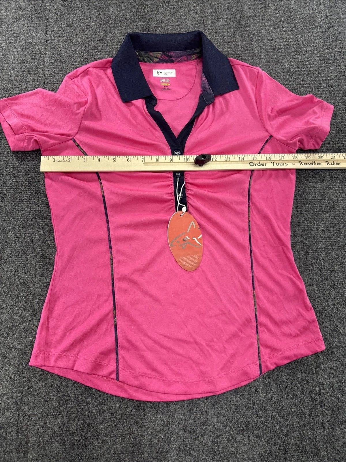 Greg Norman ML75 Play Dry Golf Polo Women Small Bright Pink Navy Ruched NWT