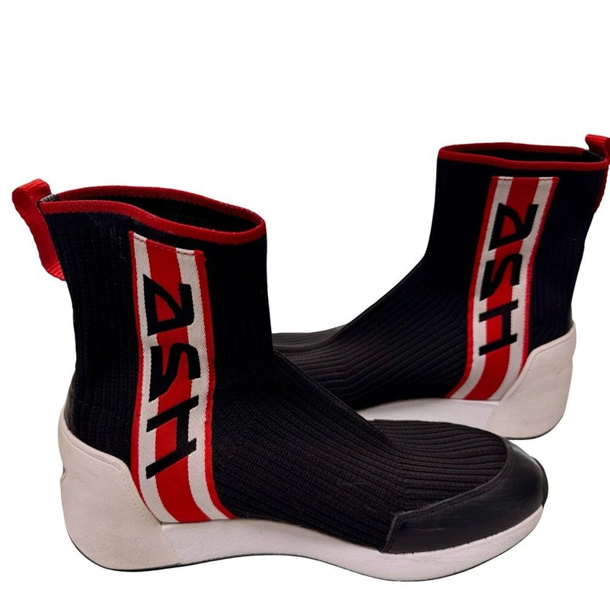 ASH Sock Sneakers Women EU 38 US 7.5 Black Red Star Stripe Knit Designer