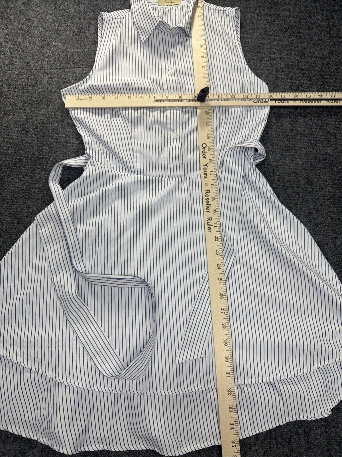 Love Notes Blue White Striped Shirt Dress Women's Large Sleeveless Belted Mini