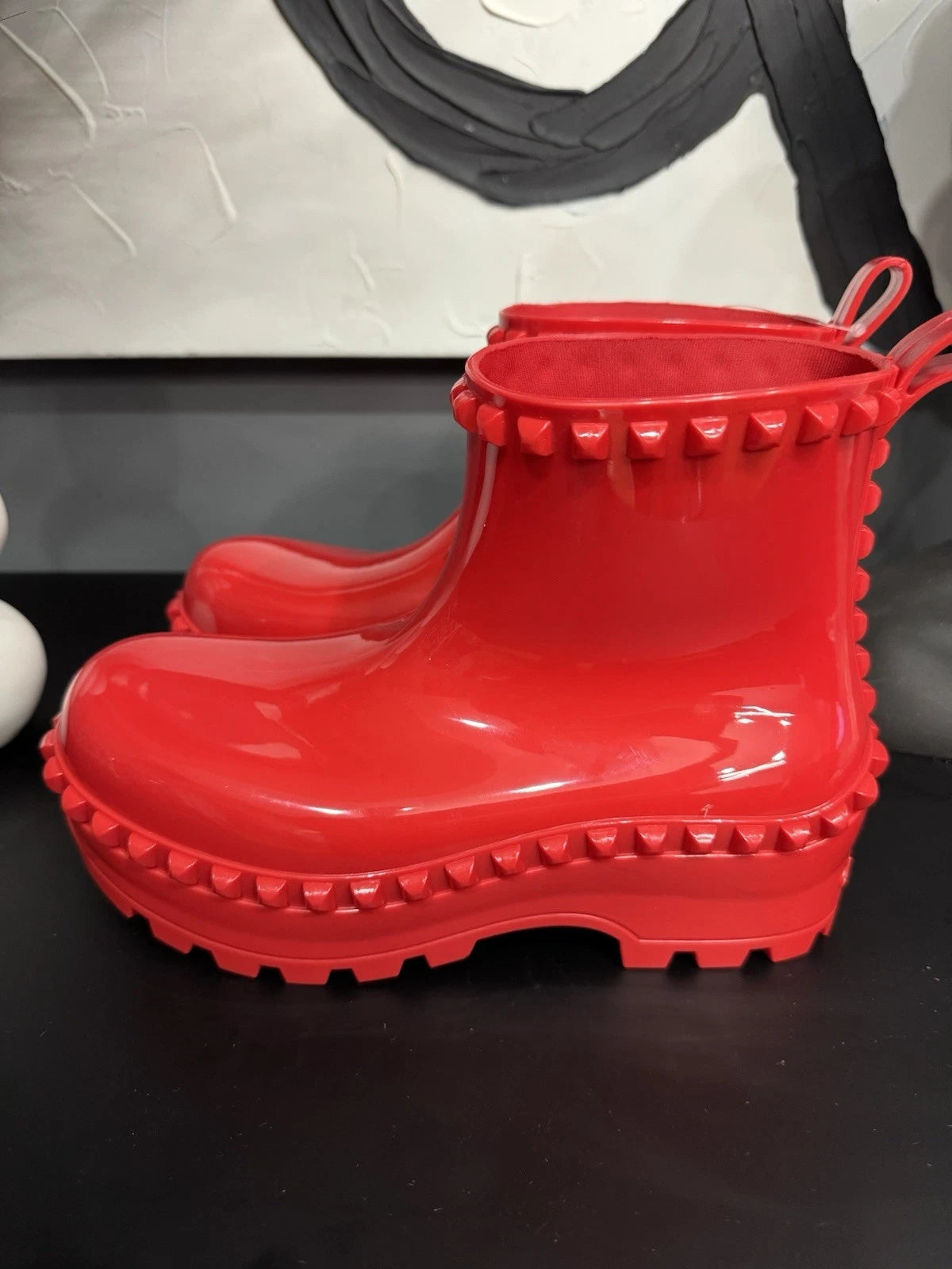 Carmen Sol Graziano Jelly Rain Boots Women’s 6 Red Studded Italy BNWOT