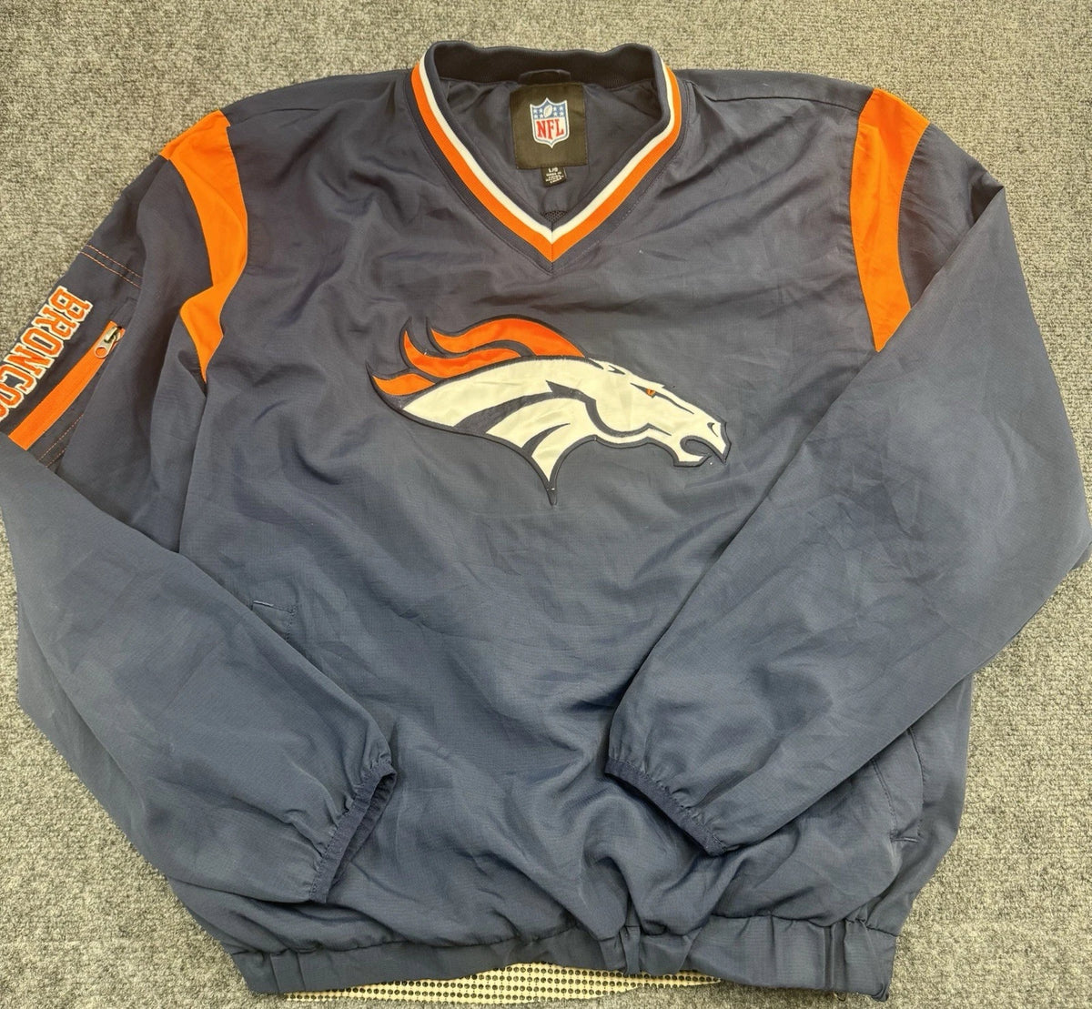 Denver Broncos Windbreaker Pullover Mens L Navy Orange NFL