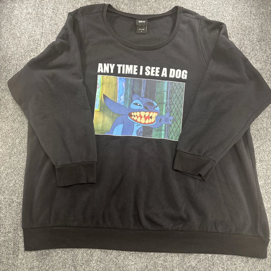 Disney Lilo & Stitch Any Time I See A Dog Sweatshirt Black 5X Plus Size