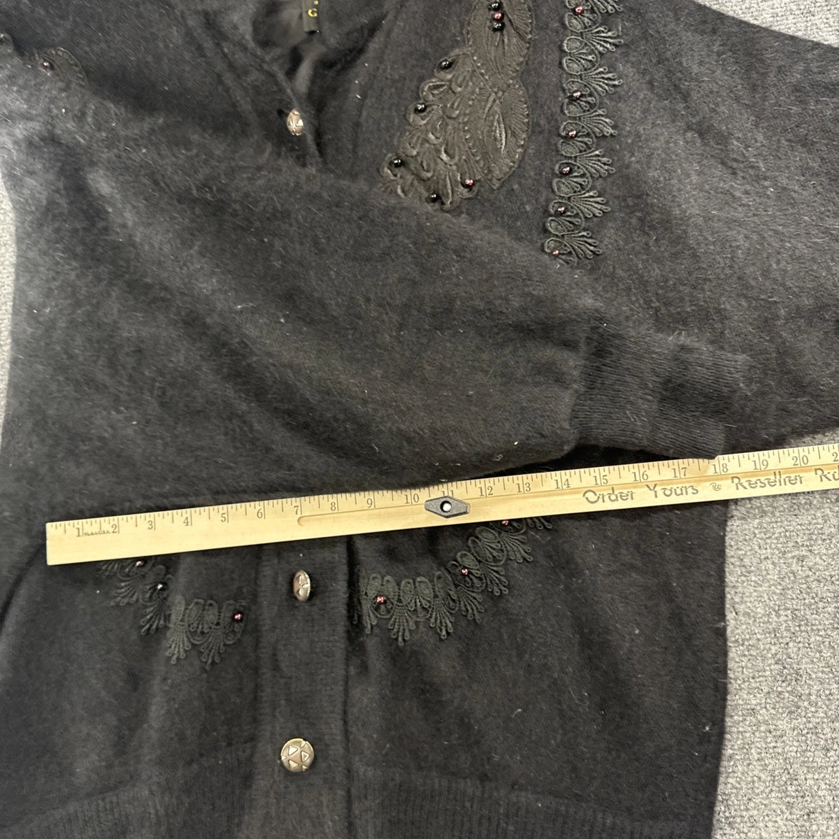 Vintage Gizel Angora Cardigan Women’s Large Black Beaded Embroidered Sweater