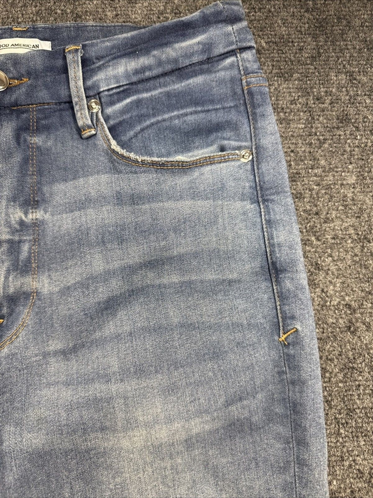 Good American Good Waist Jeans Women 12/31 Blue Raw Frayed Hem Stretch