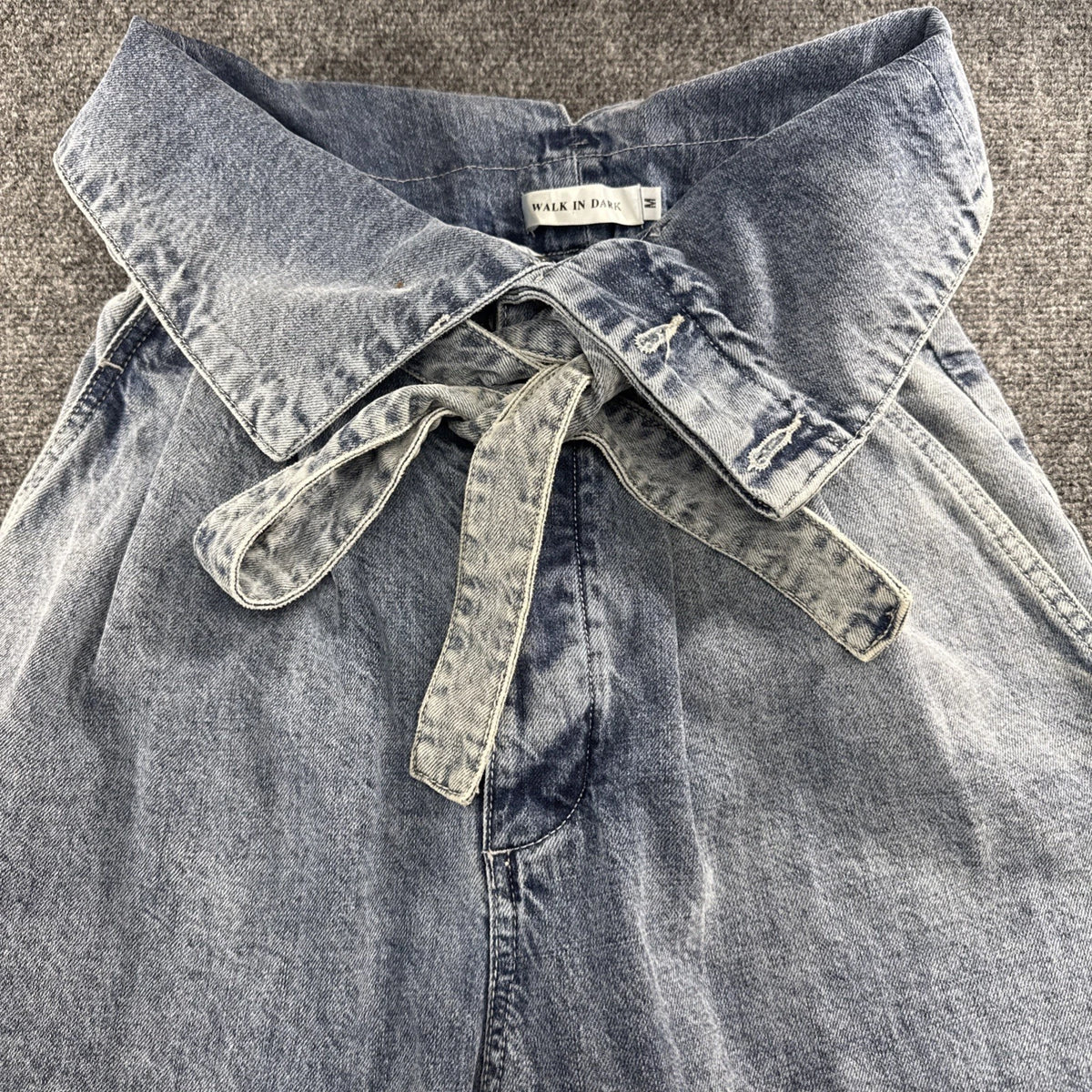 Walk In Dark Acid Wash Paperbag Waist Wide Leg Crop Jeans Medium