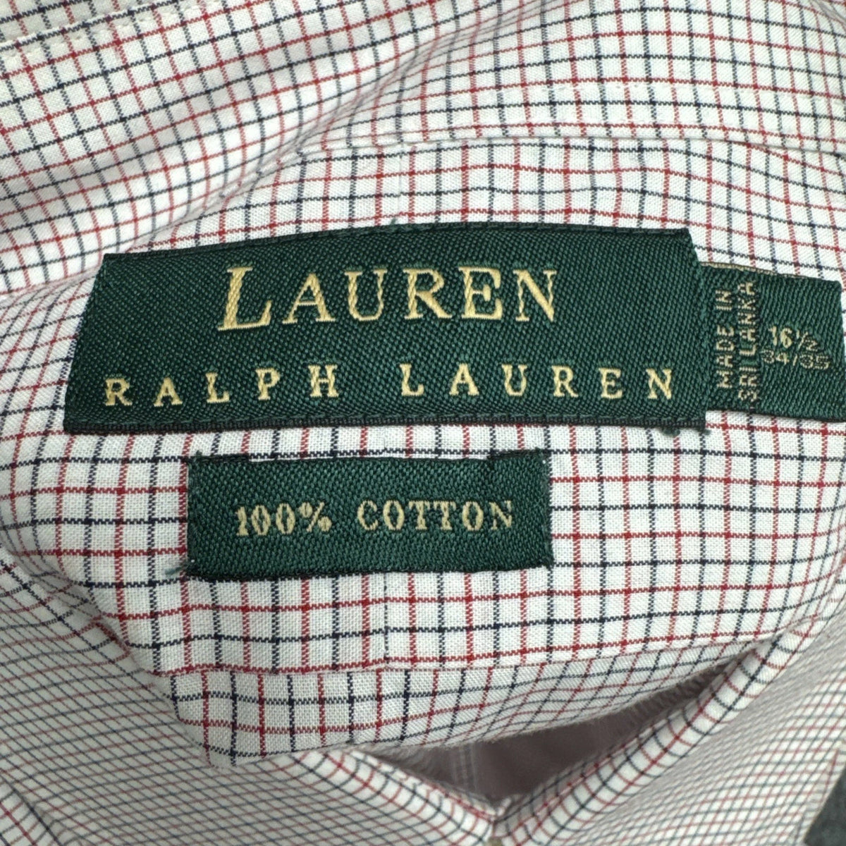 Lauren Ralph Lauren Micro Check Shirt 16.5 34/35 Red Blue White Cotton NWOT