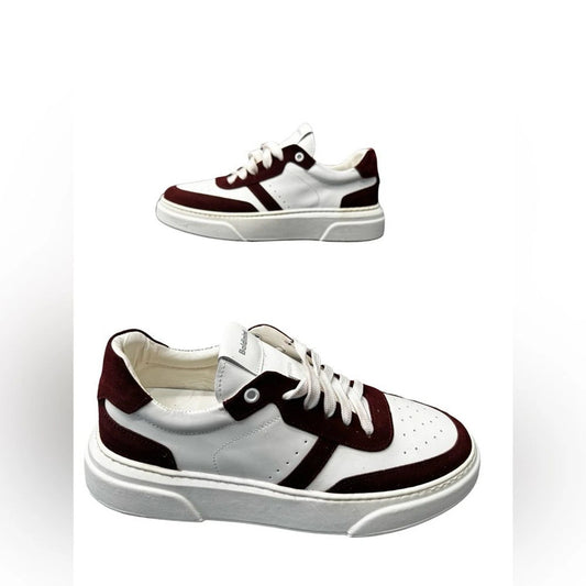Baldinini Leather Sneakers Men’s EU 39 US 6 White Burgundy Made in Italy