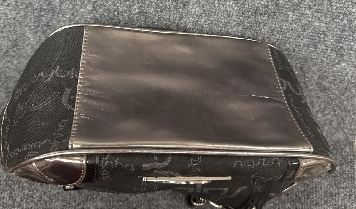 Byblos Y2K Monogram Shoulder Bag Black Jacquard Patent Leather Logo Purse