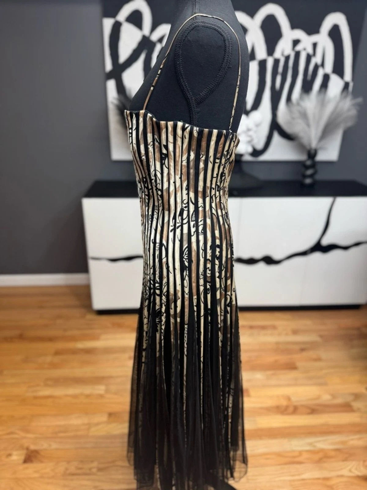 JS Collections Black Cream Strapless Pleated Overlay Dress Women's Size 10 EUC