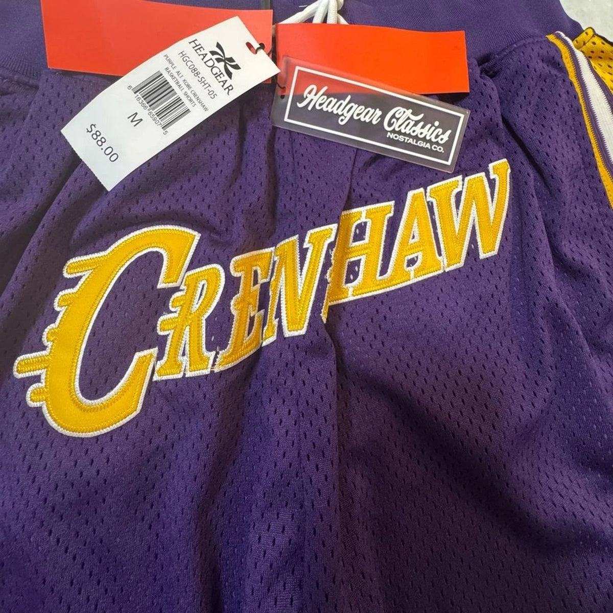 Headgear Classics Kobe Bryant Crenshaw #8 Shorts Mens M Purple Gold NWT