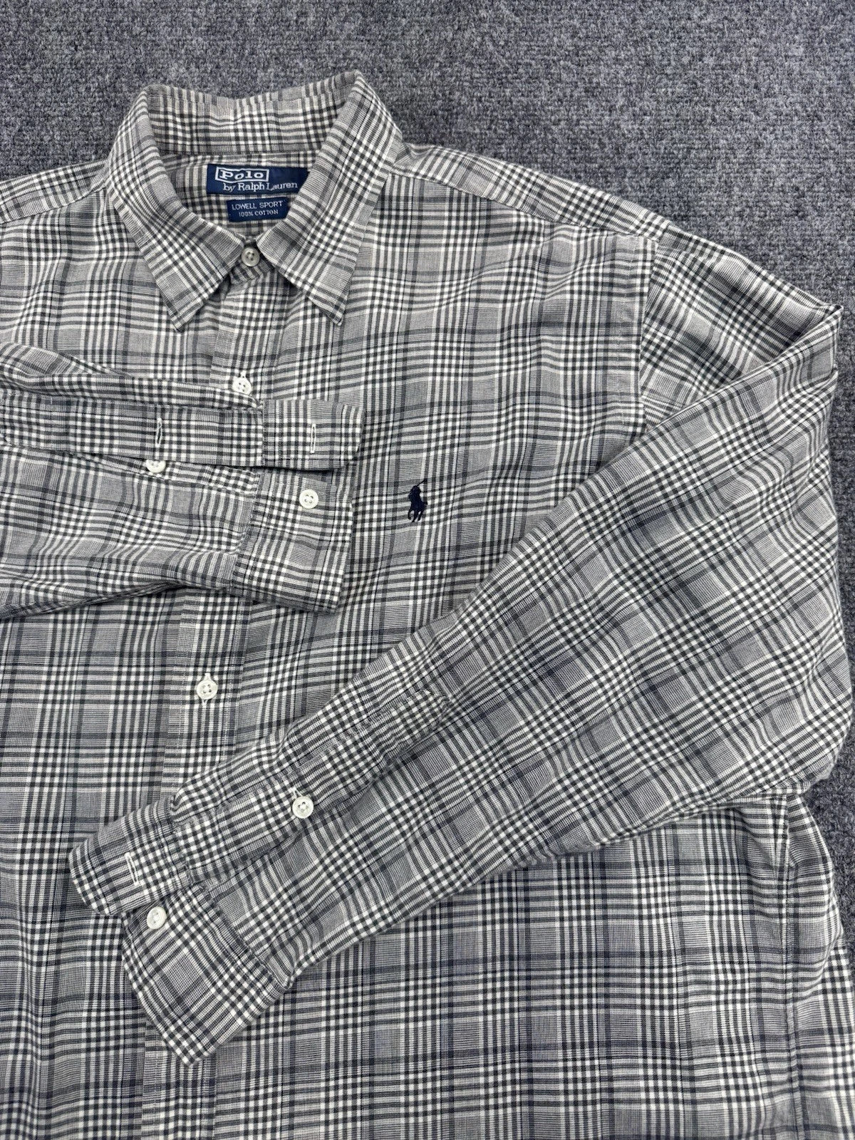 Polo Ralph Lauren Lowell Sport Plaid Button-Down Shirt, Gray, Large - Pre-Owned