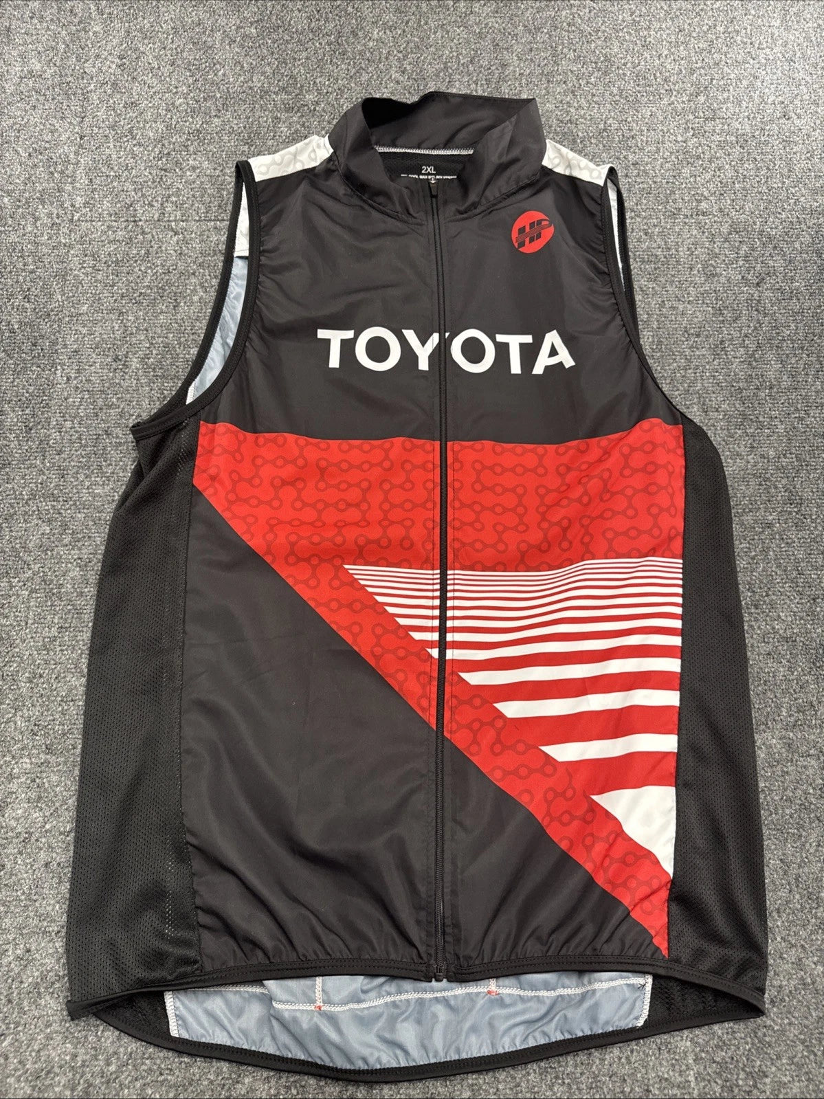 Toyota Cycling Wind Vest Full Zip Sleeveless Bike Jersey 2XL Black Red EUC