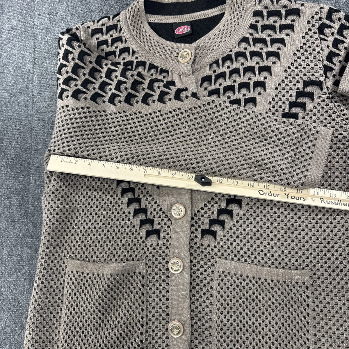 Vintage 90s Biruni Knit Cardigan Women’s M/L Geometric Pockets Turkey