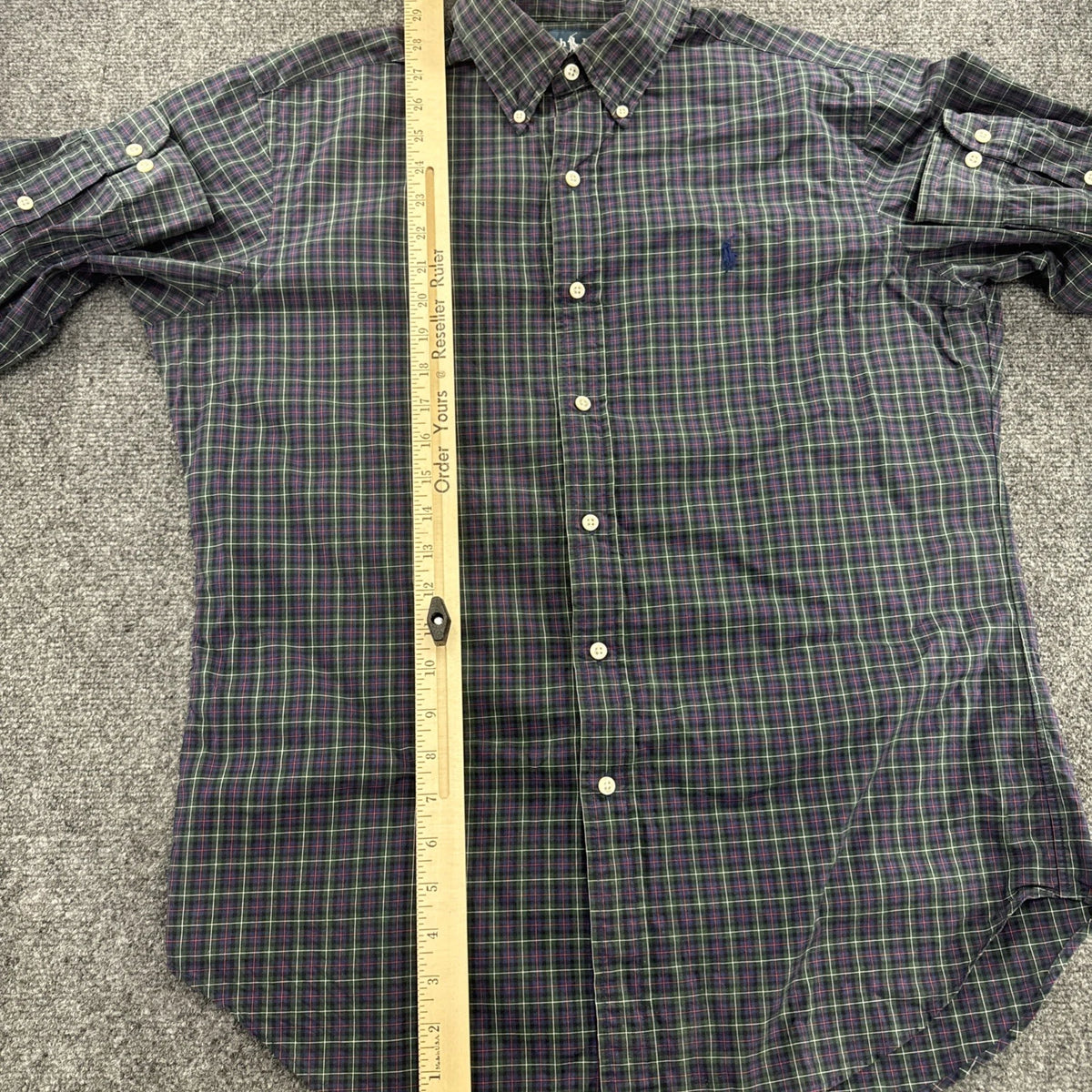 Polo Ralph Lauren Classic Fit Shirt Men’s M Green Blue Plaid Long Sleeve Pony
