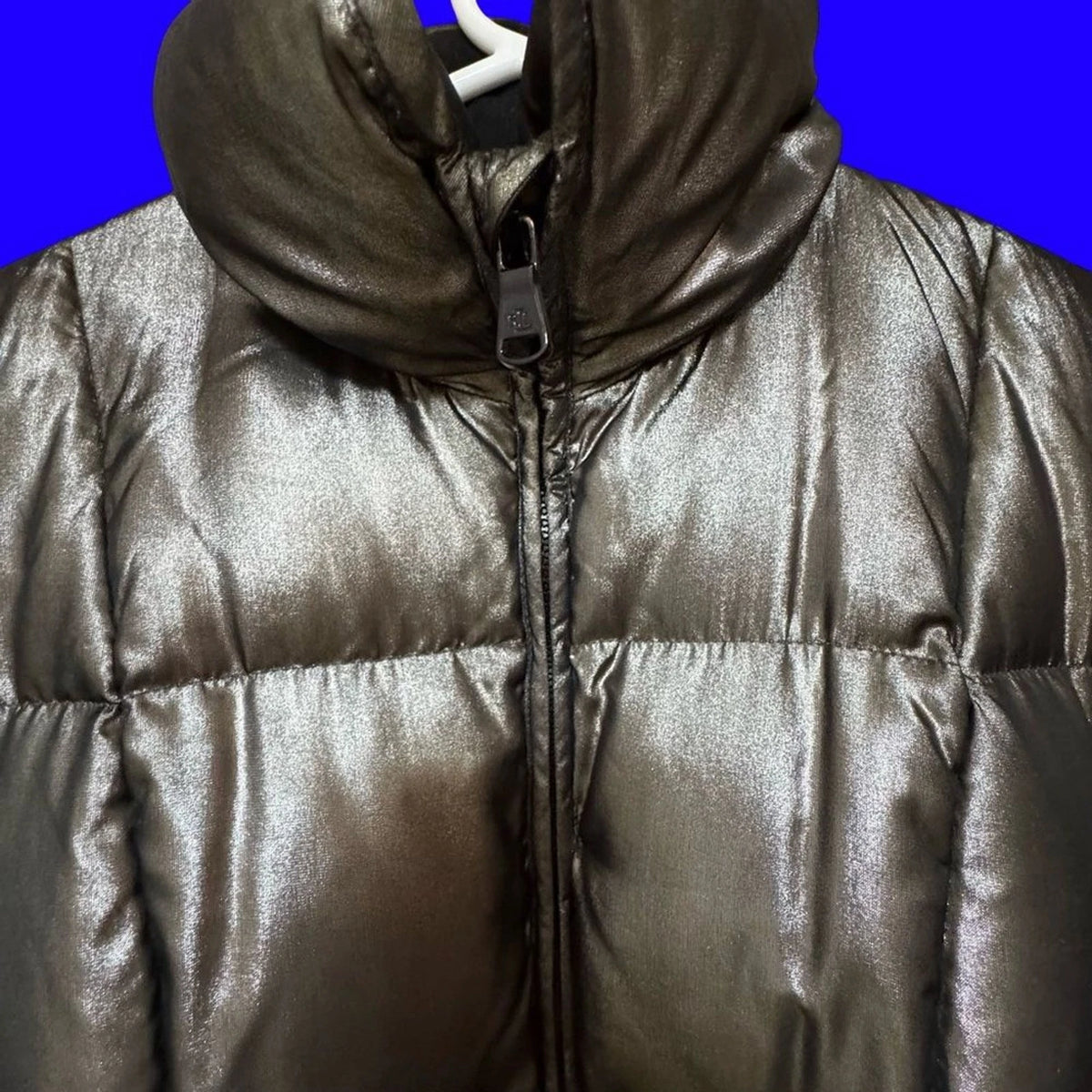 Lauren Ralph Lauren Womens M Gray Silver Belted Down Puffer Jacket Shiny