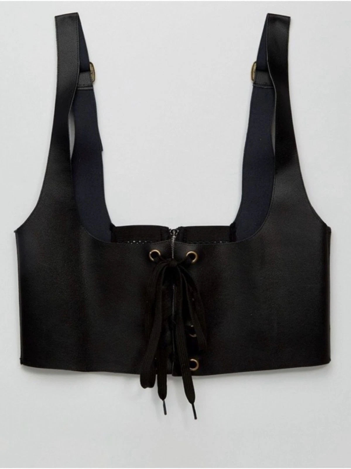 ASOS Women's S Black Faux Leather Lace Up Corset Bustier Crop Top Goth