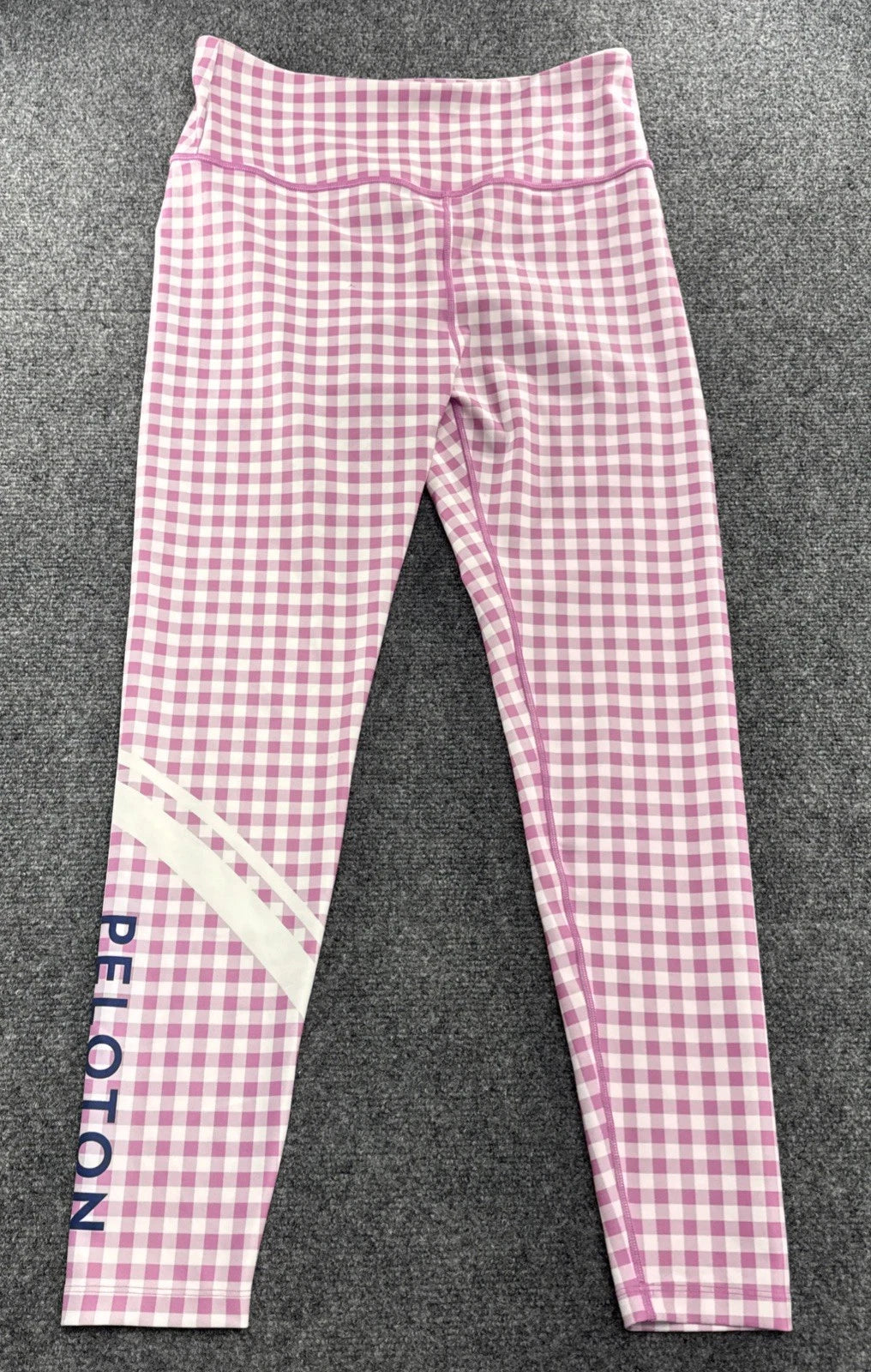 Peloton Leggings Womens L Pink White Gingham Check High Rise Logo Workout Pants