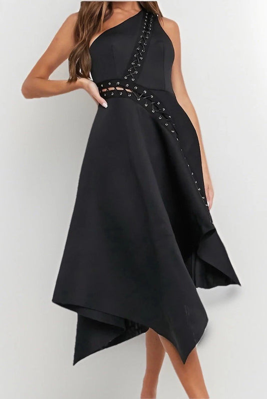 ASOS DESIGN One Shoulder Midi Dress Women's 4 Lace Up Asymmetric Hem Prom Party