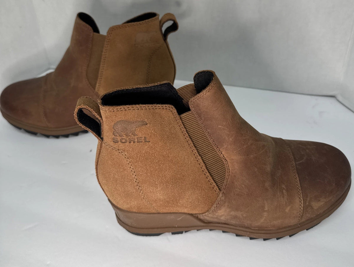 Sorel Evie Chelsea Wedge Boots Women’s 6.5 Brown Leather Suede NL3816-242