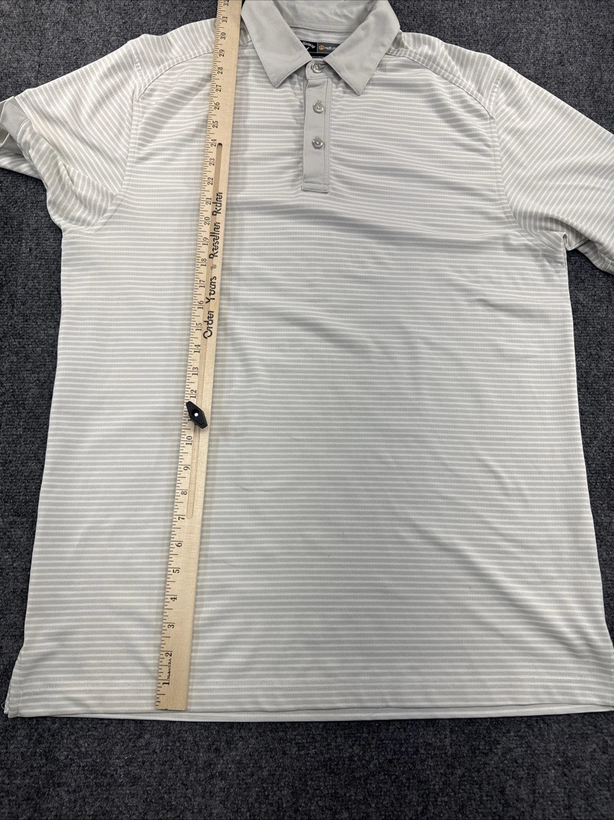 Callaway Opti-Dri Golf Polo Men’s L Gray White Striped Stretch Performance