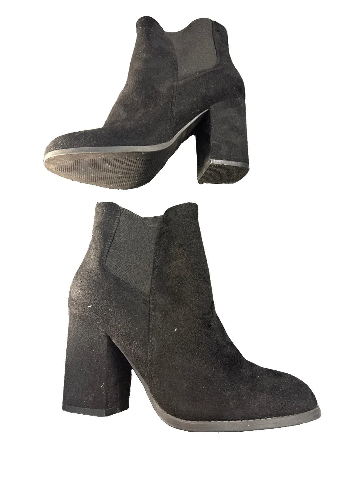 Wild Diva Black Faux Suede Chelsea Ankle Boots Block Heel Women’s Size 6.5 EUC