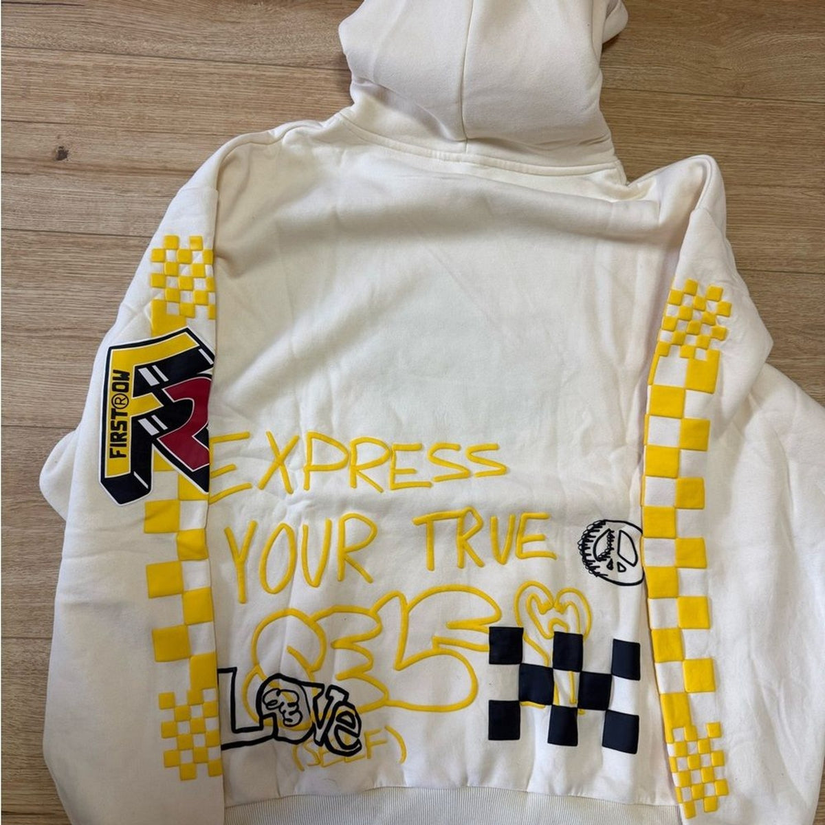 First Row Grow Your Future Hoodie Men’s Large Cream Graphic Streetwear New