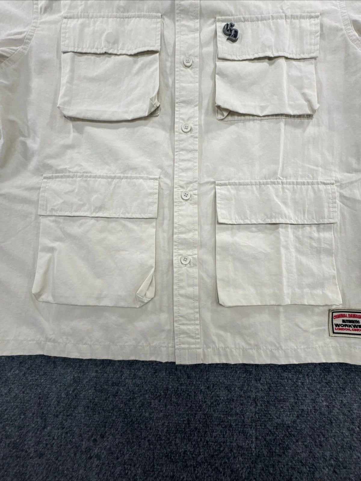 Criminal Damage Patterson Utility Shirt Men M Ecru 4 Pocket Workwear NWT